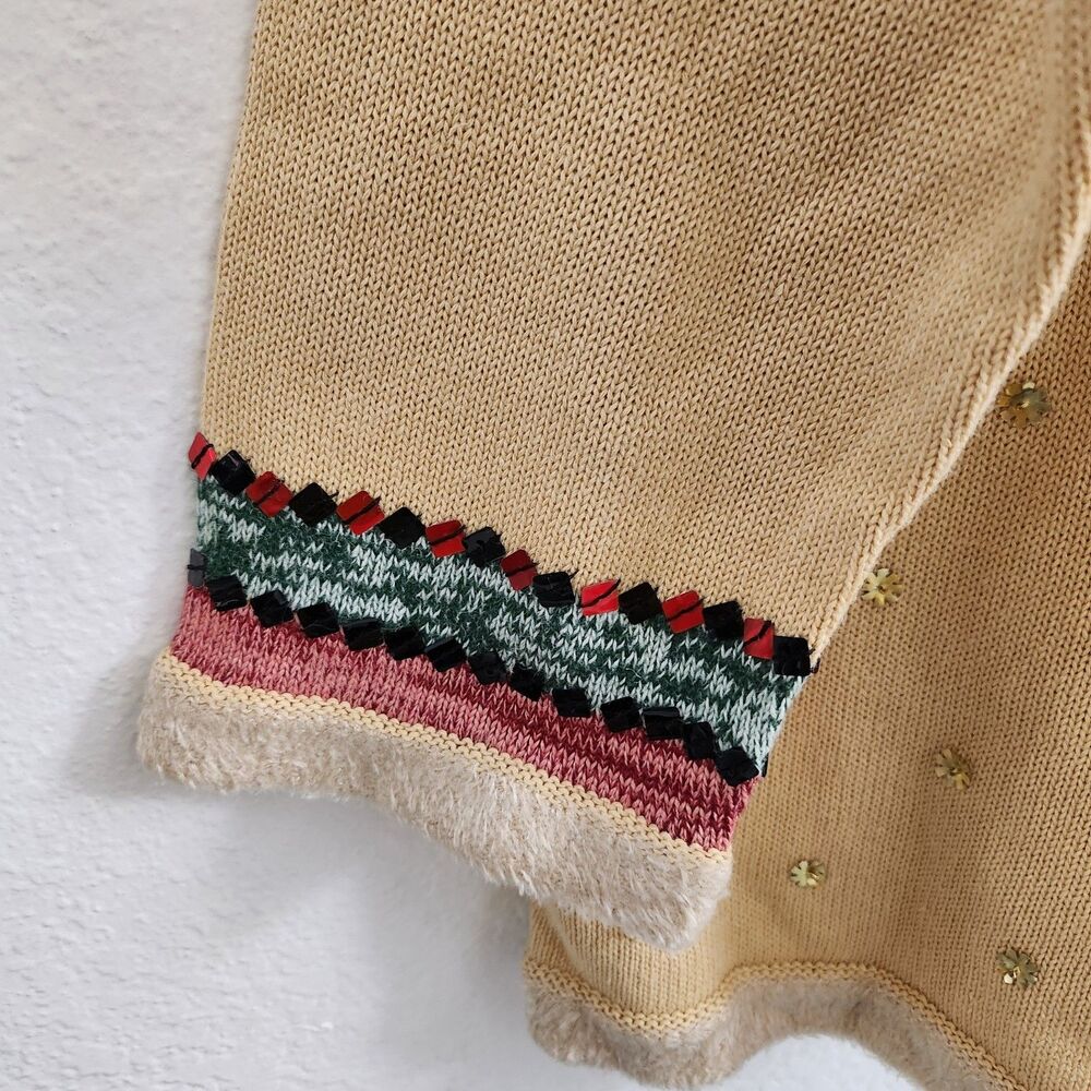 Storybook Knits Cardigan 3X Tan Fair Isle Sweater Sequin Grandmacore NWT Vintage - Picture 6 of 9